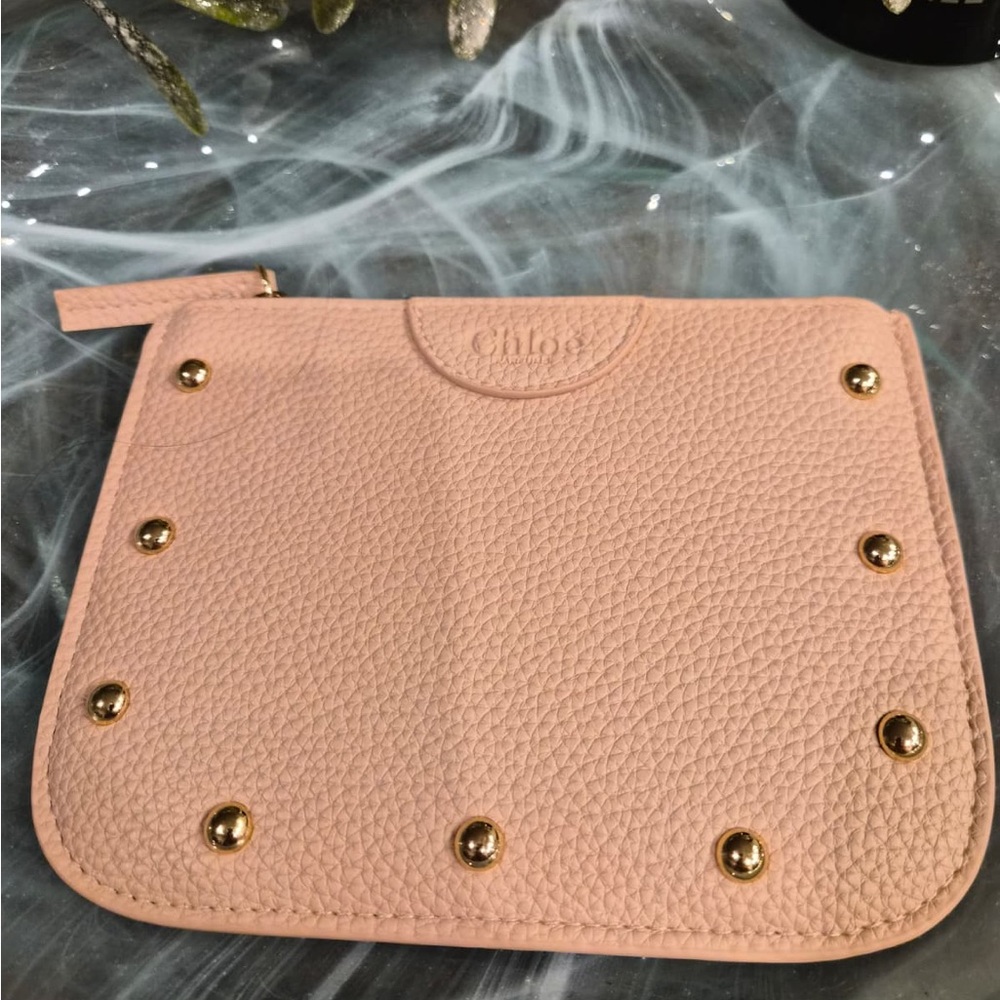 Chloe Blush Leather Pouch with Gold Studs - Picture 4 of 5
